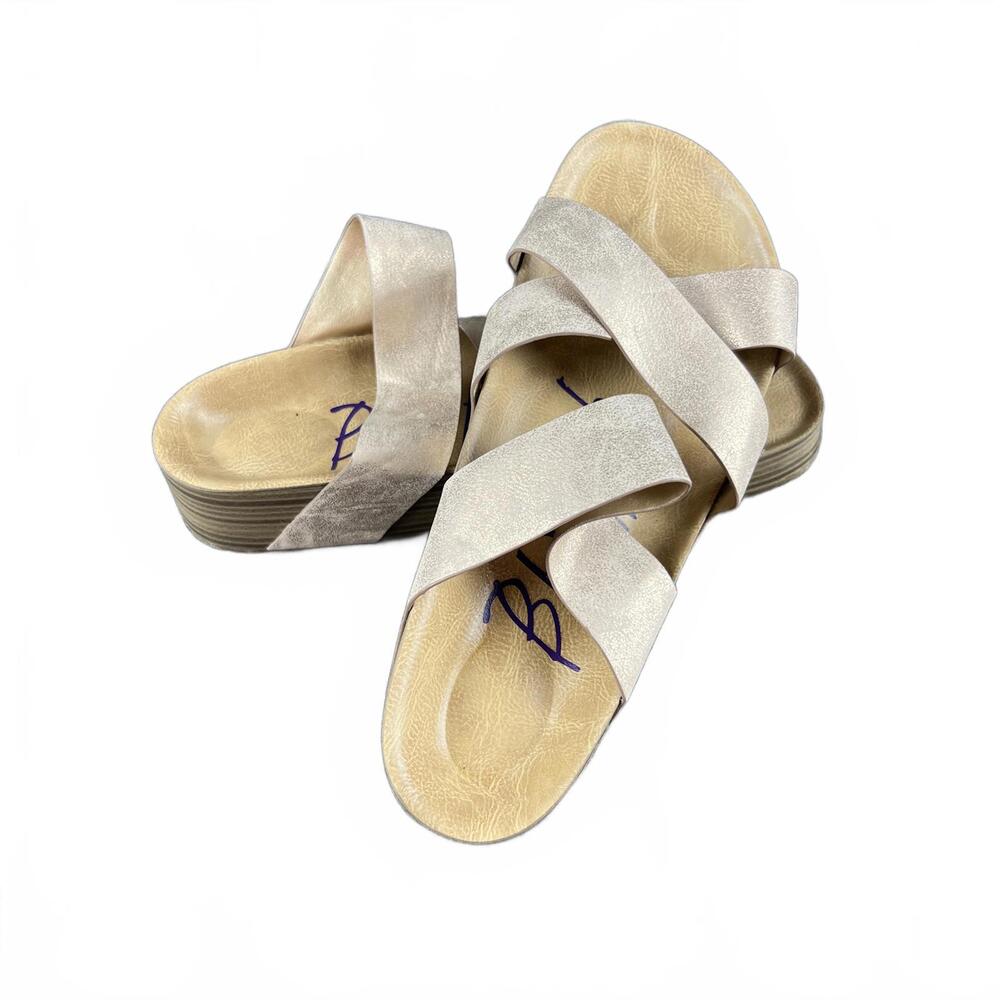 Blowfish Malibu Strappy Slip‑On Sandals – Women’s Size 9 – Neutral Beige